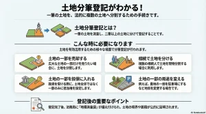 土地分筆登記がわかる！一筆の土地を、法的に複数の土地へ分割するための手続きです。