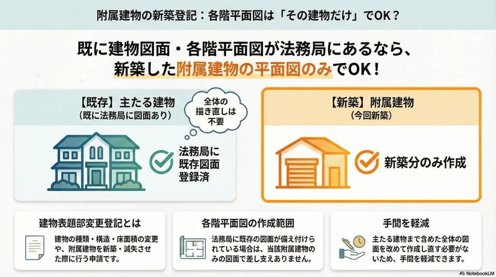 附属建物の新築登記：各階平面図は「その建物だけ」でOK？