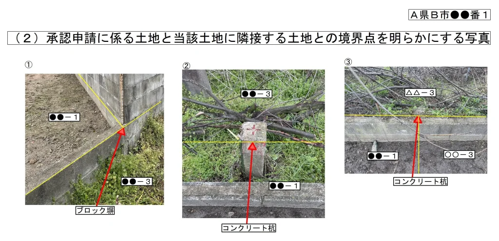 （２）承認申請に係る土地と当該土地との境界点を明らかにする写真