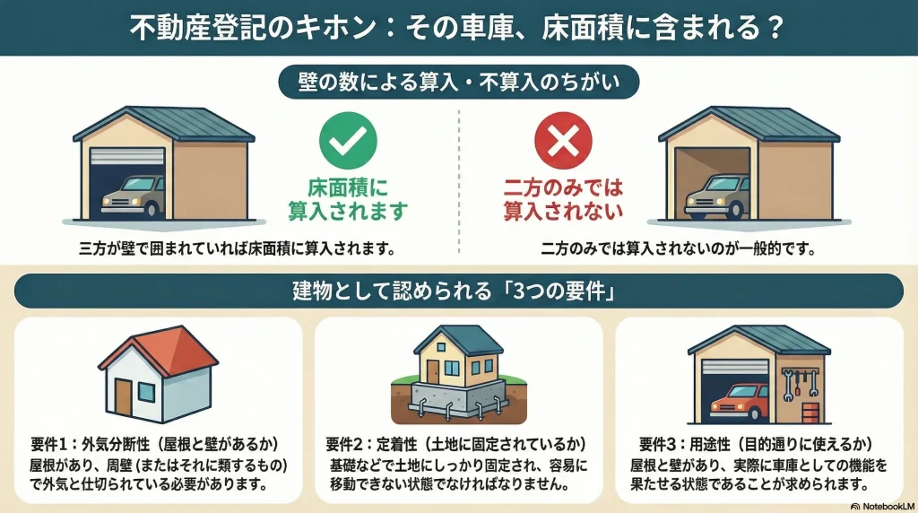 不動産登記のキホン：その車庫、床面積に含まれる？