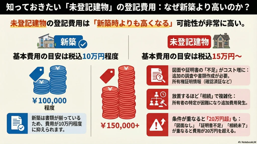 知っておきたい「未登記他建物」の登記費用：なぜ新築より高いのか？