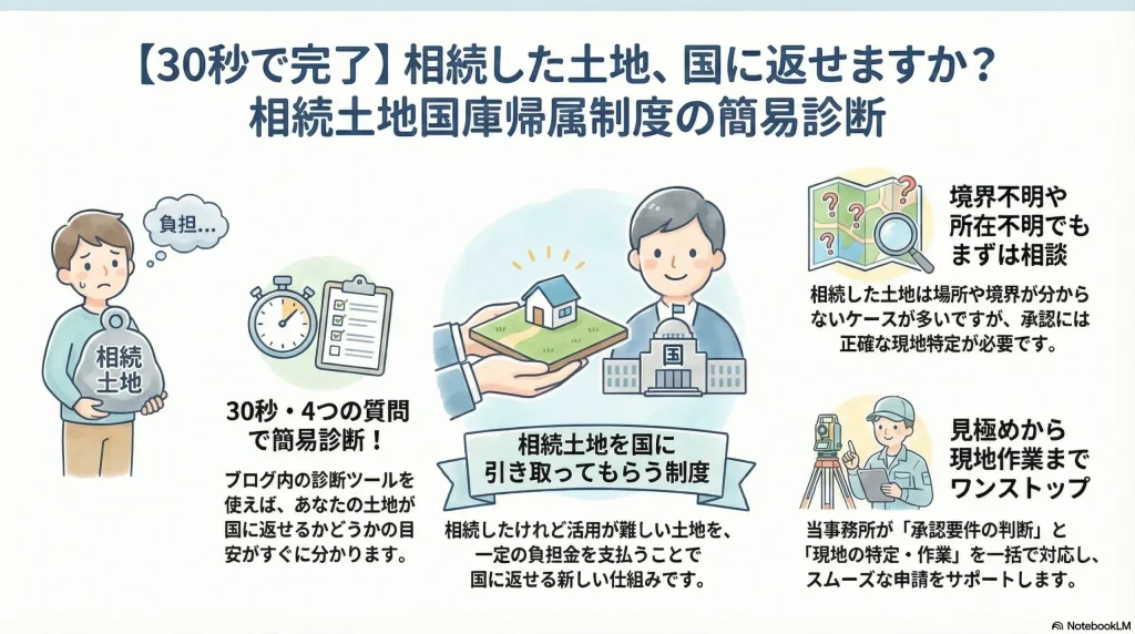 【30秒で完了】相続した土地、国に返せますか？　相続土地国庫帰属制度の簡易診断